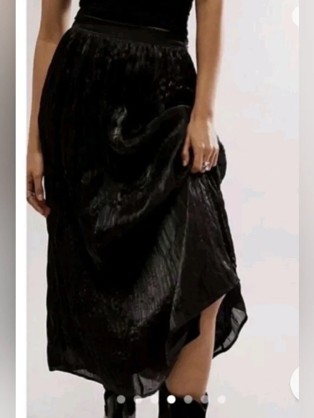 Free People Vera City Skirt NWT Size 2 Black Satin Lined Long